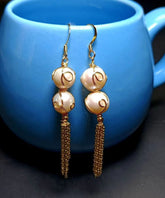 Pendientes colgantes de oro de 14 quilates con borlas de perlas de moda